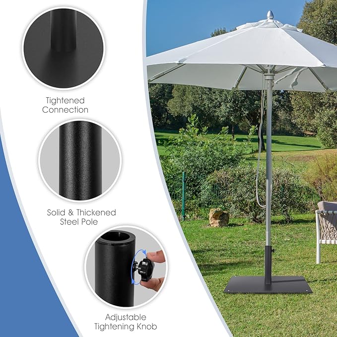 HAPPYGRILL 20” Patio Umbrella Base, 35 LBS Square Outdoor Market Umbrella Base Stand with 4 Adjustable Footpads, 1.6”/1.9” Adapters, Tightening Knob, Quick Setup, Weather-proof Umbrella Holder