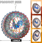 Rooster Kinetic Wind Spinner - 12-Inch 3D Holographic Metal Hanging Sculptures, Rustproof Outdoor Decor Garden Patio Decoration, Unique Gift for Chicken Lovers Mom Dad Men Women