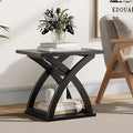 ChooChoo End Side Table, Modern End Table with Storage Shelf, X-Design Side Table Living Room (Black)