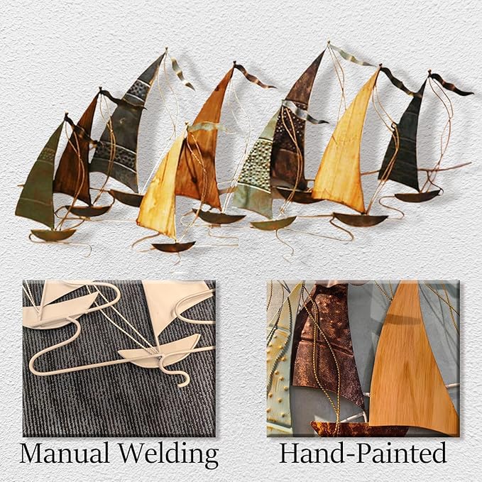 edaknez Large Metal Sailboat Wall Decor, 51" x 26" Ship Wall Art, Coastal Nautical Boat Wall Art Decor, Large Ship Wall Sculptures, for Living Room Bedroom