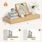 Heimlove 24 x 12 Inch Deep Floating Shelves Wall Mounted with Invisible Brackets,Storage Hanging Shelf for Wall Decor in Bathroom, Bedroom, Toilet, Kitchen, Living Room, Office Set of 1 (Oak)