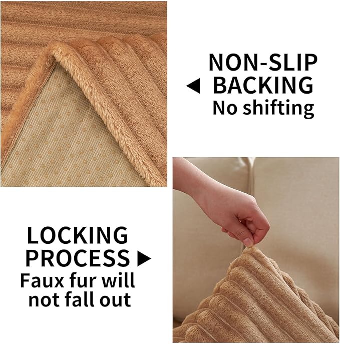 HAOMAIJIA Non-Slip Couch Armrest Covers for Sofa,Fuzzy Couch Arm Covers Set of 2,Washable Thick Soft Recliner Chair Arm Cover Protectors (Khaki, 23" x 23" 2 Pack)