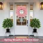 26 Inch Spring Wreaths for Front Door Large Valentines Spring Door Wreath Easter Wild Floral Summer Wreaths Outside All Season for Farmhouse Porch Wall Wedding Living Room Home Decor(Pink)