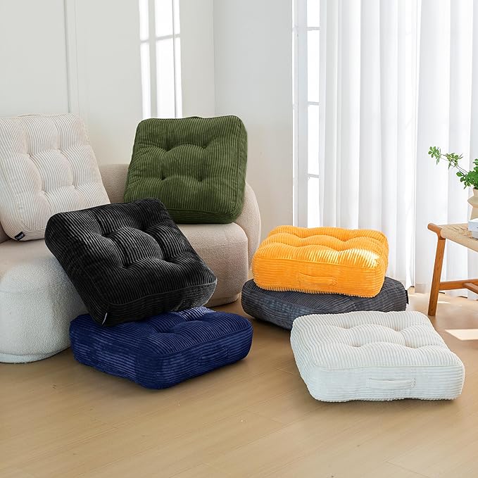 6" Washable Floor Pillow Cushion for Adults, Meditation Cushion Pillow, Large Square Floor Sitting, Removable Tufted Corduroy Cover, for Tatami Living Room or Yoga, 22x22 Inch, Machine Washable