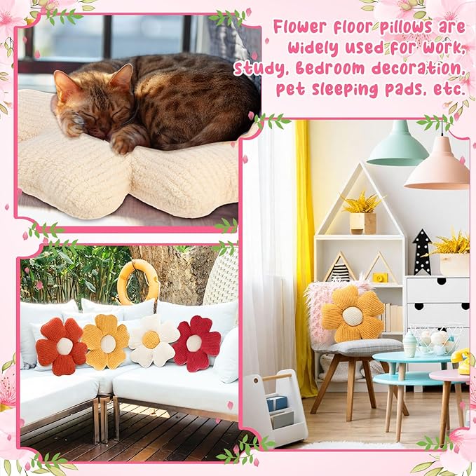6 Pcs Flower Shaped Pillows Daisy Floor Throw Pillows 15 Inch Flower Seat Cushion for Reading Sofa Couch Bed Decor for Back to School First Day of School(Fresh Color)