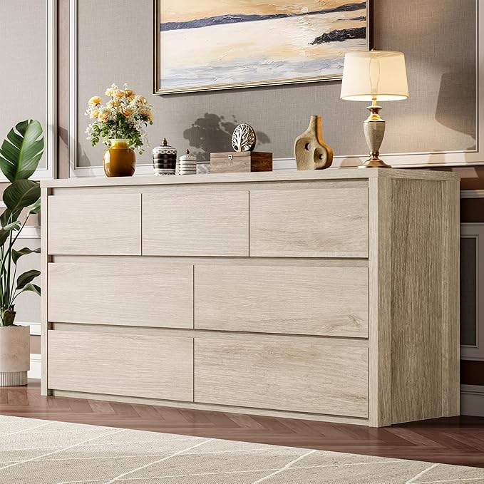 GarveeHome 7 Drawer Dresser for Bedroom, Wide Modern Chest of Drawers, Large Wood Dresser Wooden Storage Organizer for Living Room, Hallway Entryway