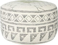 Creative Co-Op Round Wool Blend Kilim Pouf with Geometric Design, Grey