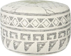 Creative Co-Op Round Wool Blend Kilim Pouf with Geometric Design, Grey