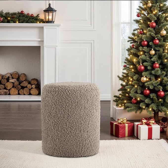 Get Set Style Modern Round Ottoman with Soft Padded Seat, Multifunctional Vanity Stool for Makeup, Upholstered Footrest Stool Ottoman Foot Stool for Living Room, Bedroom