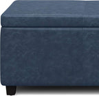 SIMPLIHOME Avalon Storage Ottoman Bench - 48 inch Wide Upholstered Vegan Leather Rectangular Lift-Top Ottoman in Denim Blue, Contemporary Storage Bench for Living Room with High-Density Foam