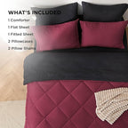 Bedsure Queen Comforter Set - 7 Pieces Reversible Burgundy and Black Bedding, Queen Size Bed Set for All Seasons, Bed in a Bag with Down Alternative Comforter, Sheets, Pillowcases & Shams