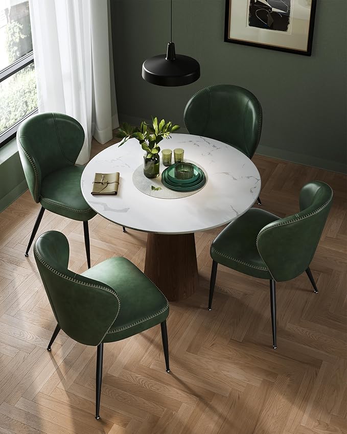 VASAGLE EKHO Collection - Dining Chairs Set of 4, Upholstered Kitchen Chairs, Comfortable Seat, Synthetic Leather with Stitching, Mid-Century Modern, Easy Assembly, Living Room Lounge, Forest Green