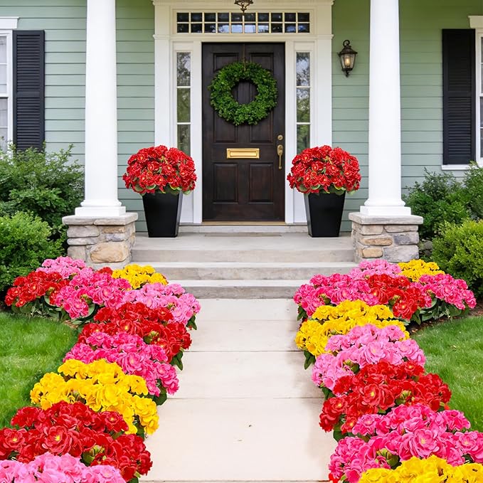 Artificial Geraniums Flowers for Outdoors Spring Decor, 8 Bundles UV Resistant Fake Geraniums Flowers Silk Faux Plants for Home Planter Gardens Table Patio Porch Indoor Summer Cemetery Decor(Color)