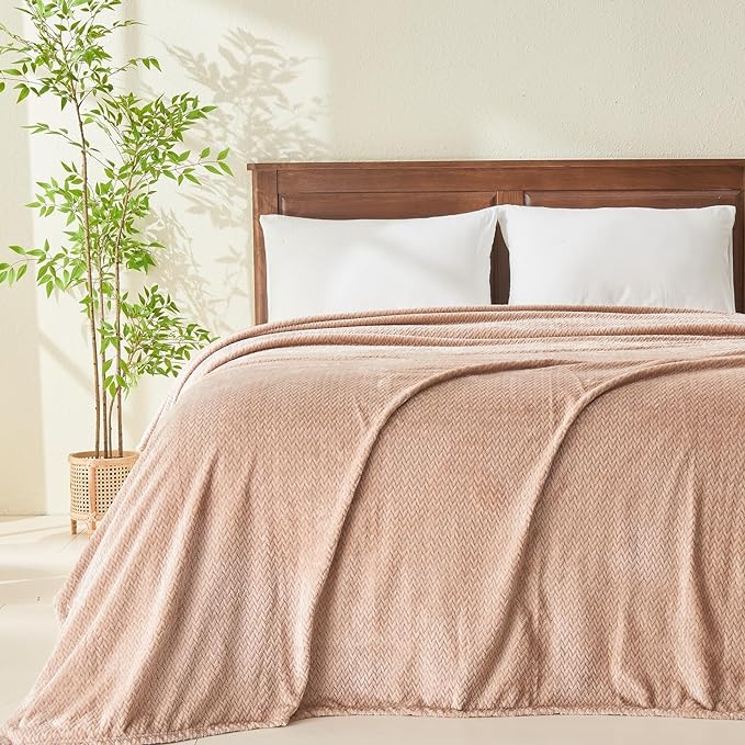 NEWCOSPLAY Super Soft Throw Blanket Taupe Premium Silky Flannel Fleece Leaves Pattern Lightweight Bed Blanket All Season Use (Taupe, Throw(50"x60"))