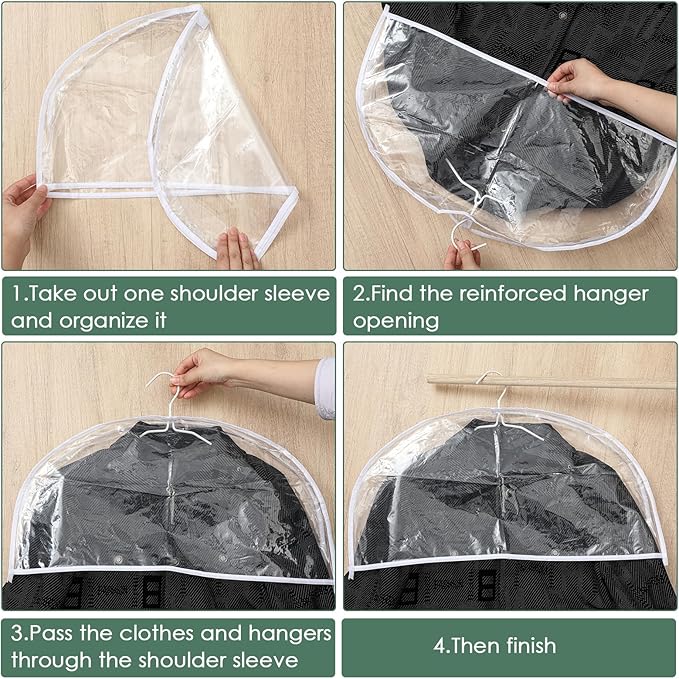 Patelai 12 Pcs 4" Gusseted Plastic Shoulder Covers for Hanging Clothes Coat Covers for Closet Clear Garment Breathable Bag for Jacket Clothing Coat Dress (Transparent)