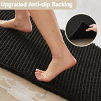Black Bathroom Rug, Waffle Bath Mat Non Slip Washable Super Absorbent Quick Dry Boho Farmhouse Bathroom Decor, 36"x24"/ 3'x2' Black