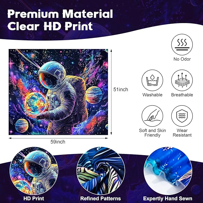 NYZE Astronaut Space Tapestry for Bedroom, Glow in the Dark Room Decor Wall Tapestries, Cool Galaxy Planet Wall Hanging, Wall Hanging for Men Guys Gamer Room Dorm Living Room 59in×51in
