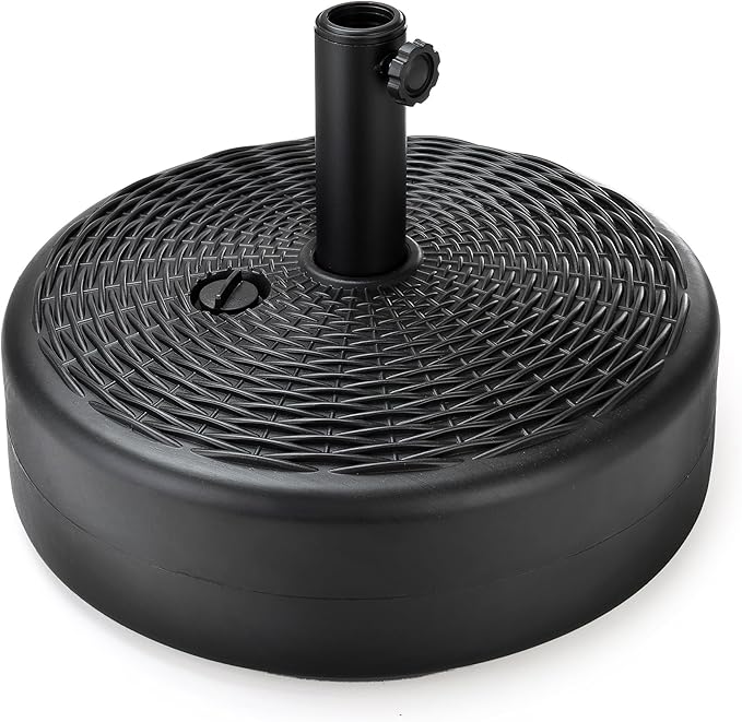 Home Zone Living 40lb Round Fillable Patio Umbrella Base Stand, 18in, Pole Holder, Water, Sand, Fits Poles Up to 1.9in(48mm) Diameter, UV Resistant, Lawn, Deck, Backyard, Garden, Spa, Pool, USA-Based
