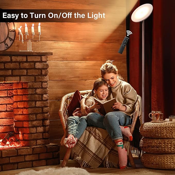 Modern LED Floor Lamp - Remote & Touch Control, Sky Torchiere Standing Lamp, Fully Dimmable, 3 Color Temperatures, Ideal for Living Room & Bedroom, Easy to Assemble(Brown)