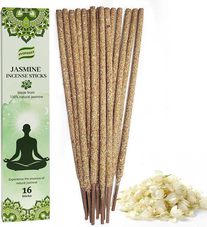 Jasmine Incense Sticks Natural - 16 Sticks Handcrafted Jasmine Sticks for Relaxation, Meditation, Yoga, Spiritual Purification & Home Ambiance | inciensos aromaticos para la casa