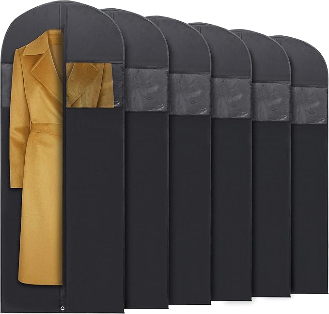 Plixio 60” Black Garment Bags for Hanging Clothes, Men Suit Bag for Travel and Clothing Closet Storage of Women Dress Shirts Coats Suit Cover Includes Zipper and Transparent Window (Black-60 pack:60")