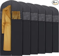 Plixio 60” Black Garment Bags for Hanging Clothes, Men Suit Bag for Travel and Clothing Closet Storage of Women Dress, Shirts, Coats, Suit Cover - Includes Zipper and Transparent Window (Pack of 6)