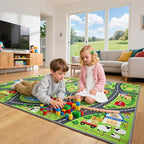 Farmyard Adventure Play Rugs, Educational and Fun Farm Car Rug Play Mat for Kids, 60"x36" Non-Slip Playmat with Barns, Animals & Crops for Imaginative Play, Nursery, Playroom and Classroom