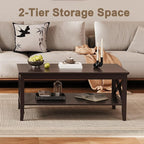 ChooChoo Coffee Table with Thicker Legs, Brown Wood Coffee Table with Storage for Living Room, 47 inch