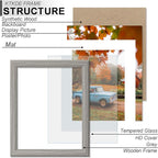 KTKDE 16x24 Picture Frame,Poster Frame Display Pictures 12 x 18 with Mat or 16x24 Without, Tempered Glass, 24 by 16 Gray Wooden Frame Wall Gallery Photo Frame best gift