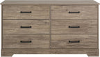 Prepac Rustic Ridge Farmhouse 6-Drawer Double Dresser, Brown Dresser for Bedroom, Chest of Drawers with 6 Storage Drawers, 53.25” wide x 18.25” deep x 28.5” tall, Brown