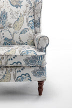 KEIKI Floral Accent Chair for Living Room – Timeless Botanical Style with Carved Wooden Legs, Decorative Upholstered Armchair for Refined Seating