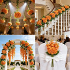Kimura's Cabin 6pcs Artificial Silk Hydrangea Flowers with Stems Fake Hydrangea Bouquet for Home Table Centerpieces Wedding Party Halloween Decoration (Orange Yellow)