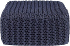 REDEARTH · Cube Low Pouf Foot Stool Ottoman - Hand Knitted Poof - Cord Boho Pouffe - Home Décor - Stuffed Footrest for Living Room - Nursery - Bedroom - Patio (16" x 16" x 8") - Navy Blue, Set of 2