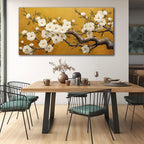 Plum Blossom Prints Wall Art for Living Room Yellow and White Wall Decor for Bedroom Big Canvas Wall Art for Office Size 29 x 58 Inch