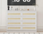 47 Inch Rattan 8 Drawer Dresser, Modern Farmhouse Chest of Drawers, Tv Stand Dresser Accent Furniture for Living Room, Bedroom, Entryway