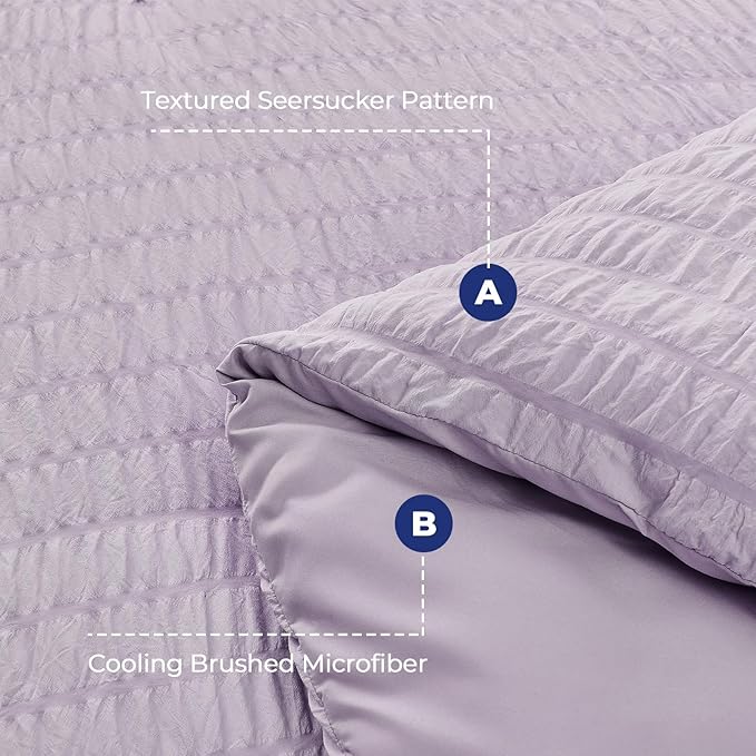 HYMOKEGE Lavender Twin Comforter Set Seersucker 5 Pieces, All Season Luxury Bed in a Bag for Bedroom, Bedding Set with Comforters, Sheets, Pillowcase & Shams