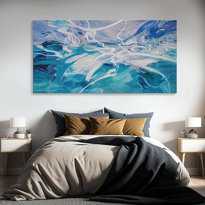 YDYSUNE Large Blue Abstract Wall Art Modern Canvas Paintings White Minimalist Abstract Art for Living Room Pictures for Bedroom Wall Decor Office Home Decoration Artwork for Walls Size 29×58IN