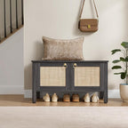 SICOTAS Shoe Rack Bench Entryway Bench with Lift Top Storage: Rattan Shoe Cabinet Bench with Safety Hinges, Farmhouse Boho Wooden Storage Chest for Bedroom, Entryway, Hallway, Living Room