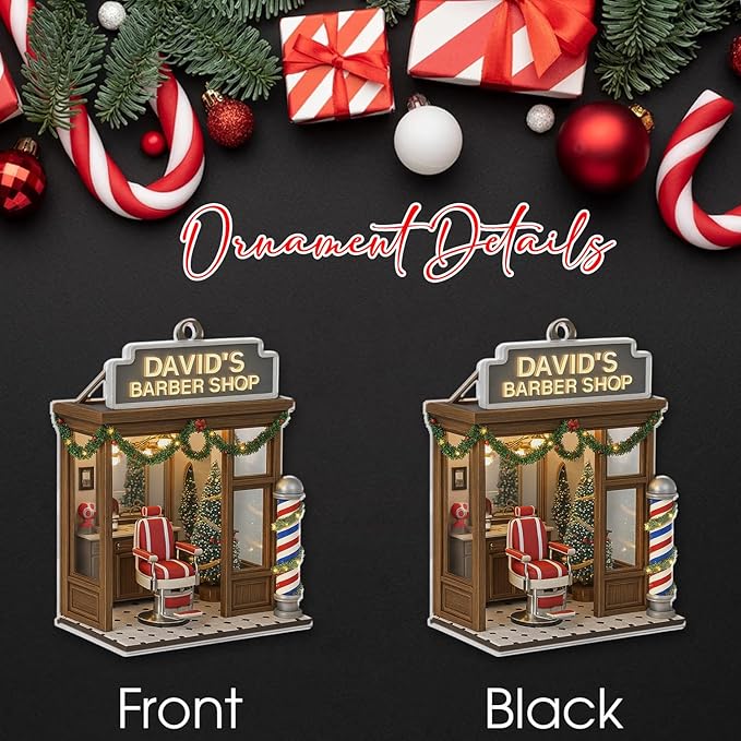 Personalized Barber Shop Christmas Ornament 2025, Flat Acrylic Custom Name Ornament, for Hairdresser, Stylist Keepsake, Hair Salon Tree Decoration