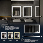 ISKM Framed LED Mirror for Bathroom 40"x38", Dimmable LED Bathroom Mirror with Lights, Anti-Fog, Front and Backlit Lighted Mirror 3-Colors, Shatterproof, Memory Function