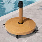 Patio Umbrella Base with 4 Wheels, 44lbs Round Heavy Duty Concrete Stand for Outdoor Market Umbrella, Teak