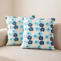 2 Pack Soft Embroidered Blue Flowers Throw Pillow Covers 18 x 18 Decorative Square Pillow Covers with Zipper Pillowcases Cute Faux Fur Plush Pillows Cover for Sofa Bedroom Living Room