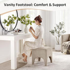 17" Boucle Modern Square Foot Stool Ottoman, Vanity Stool for Makeup, Rectangle Foot Rest for Couch, Upholstered Ottoman Stool for Living Room, Bedroom, Entryway (1, Camel)