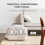 Anji Mountain 100% Handmade & Handcrafted Comfortable Home Décor Pouf Ottoman Footrest for Living Room, Bedroom, Nursery, Kidsroom, Patio Furniture - (22" x 22" x 16"- Gray,Ivory)