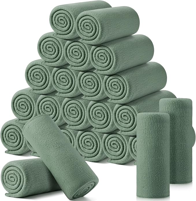Shimeyao 24 Packs Fleece Throw Blanket Soft Warm Lightweight Fleece Blanket Cozy Throw Bulk for Home Bed Couch Sofa Office Wedding Gifts Suitable for Seasons, 50 x 60 Inches(Gray Green)