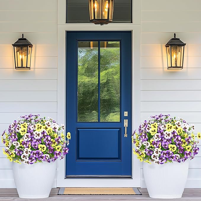 MARTINE MALL 8 Bundles Look Real Artificial Flowers for Outdoors, Realistic Fake Outdoor Flowers, UV Resistant Silk Pansy Flowers for Outside Faux Flower Plants for Outdoor Porch Garden, Mixed Colors
