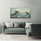 Sea Wave Abstract Wall Art Small Size Modern Green Canvas Wall Art Decor Painting Artwork Abstract Wall Decor Print Picture For Bedroom Office Home Decoration 20" X 40" With Framed