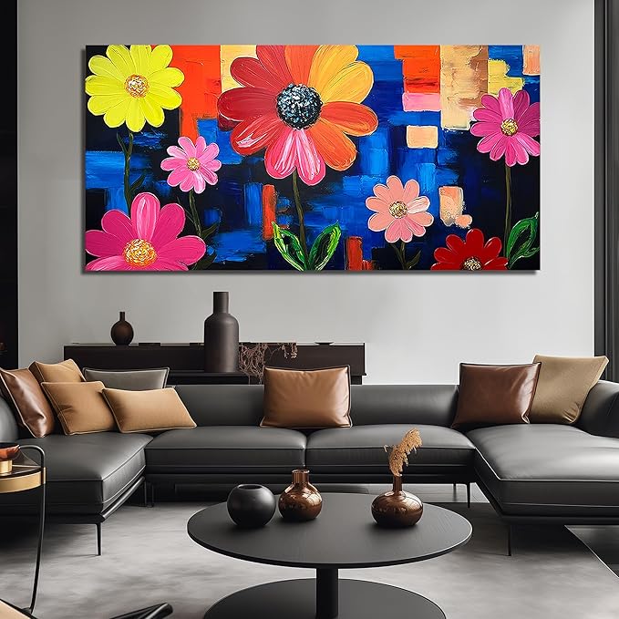 ZHAOSHOP Flower Canvas Wall Art for Living Room Extra Large Wall Art for Dining Room Colorful Painting Wall Decor for Office Women 40 x 80 Inch