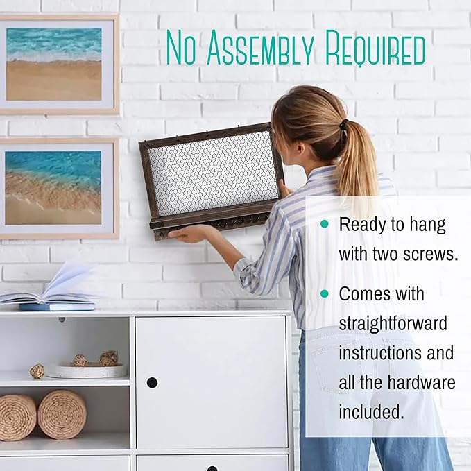 OUTSHINE Large Farmhouse Wall Jewelry Organizer (Espresso) | Wall Organizer For Earrings, Necklace, Bracelet, Hair Accessories | Chicken Wire Earring Holder | For Women, Wife, Mom, Girlfriend