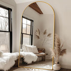 Antok Full Length Mirror, 91"x46" Oversized Floor Mirror Freestanding, Full Body Floor Standing Mirror with Stand, Hanging Mounted for Living Room Cloakroom,Gold,Arched Style